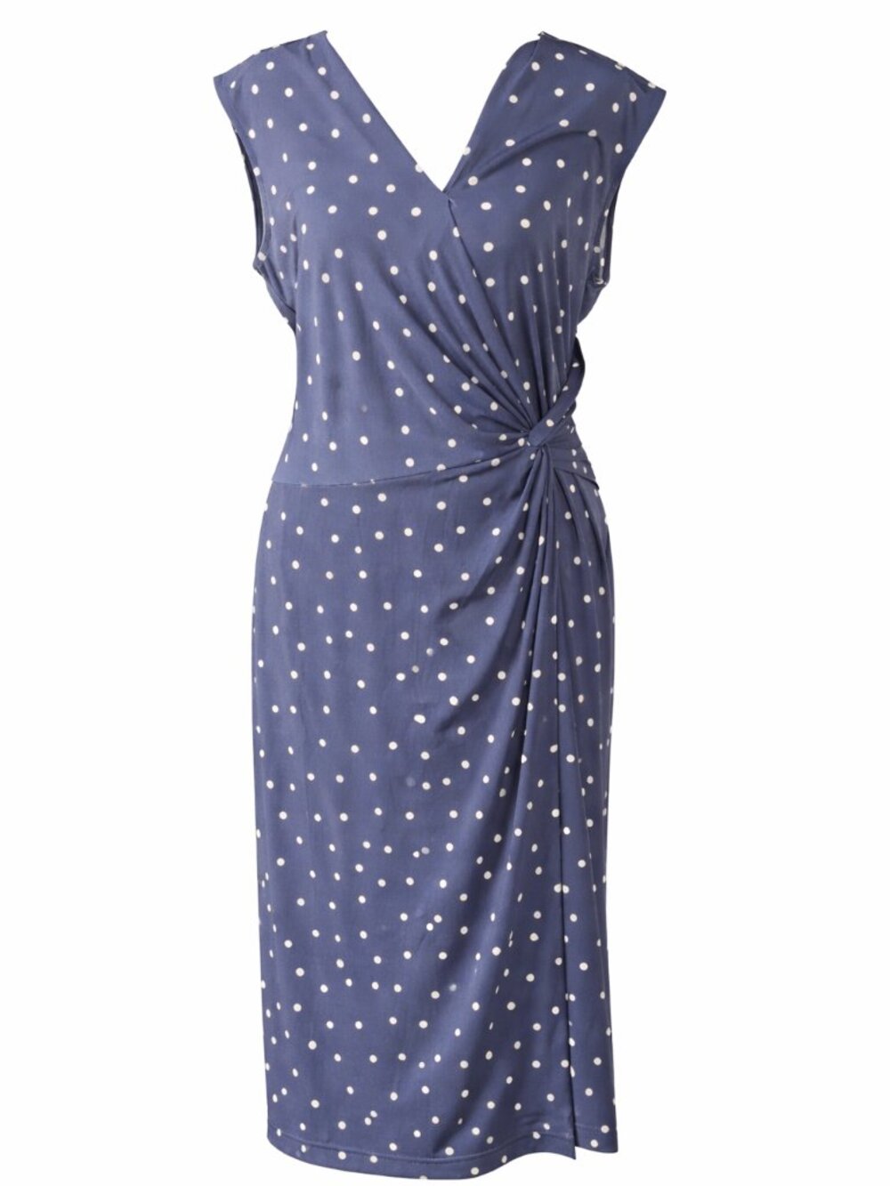 Banana Republic Navy Polka Dot Faux Wrap Dress | Ruched Waist Midi | Size M